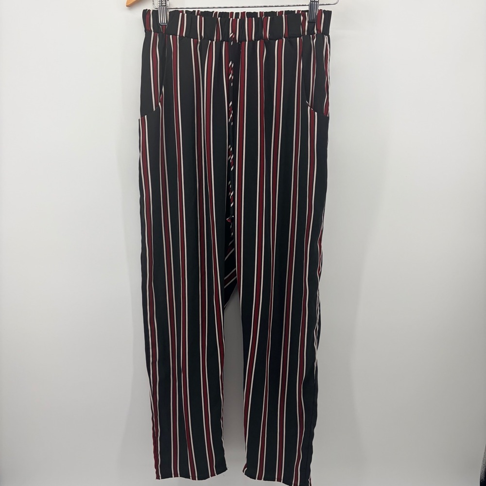 West Kei Tapered Pants Women Medium Black Red Striped Elastic Waist Trousers